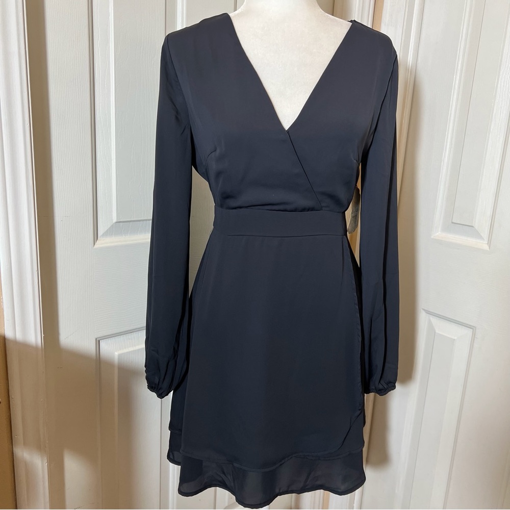 Altar’d State NWT Cross Bodice Long Sleeves Faux Wrap Navy Dress Size Small